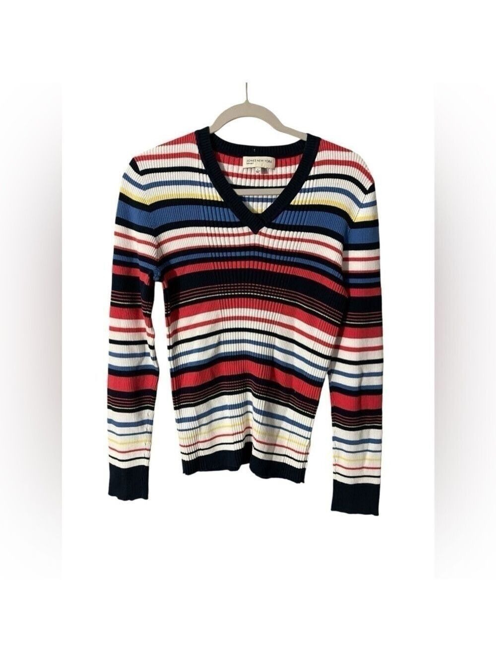 Jones New York Women’s Sweater MultiColor 100% Cotton Long Sleeve Pullover Large
